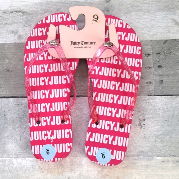 Juicy Couture Shoes - NWT Juicy Couture Pink Heart Embellish Flip Flops Sandals 9